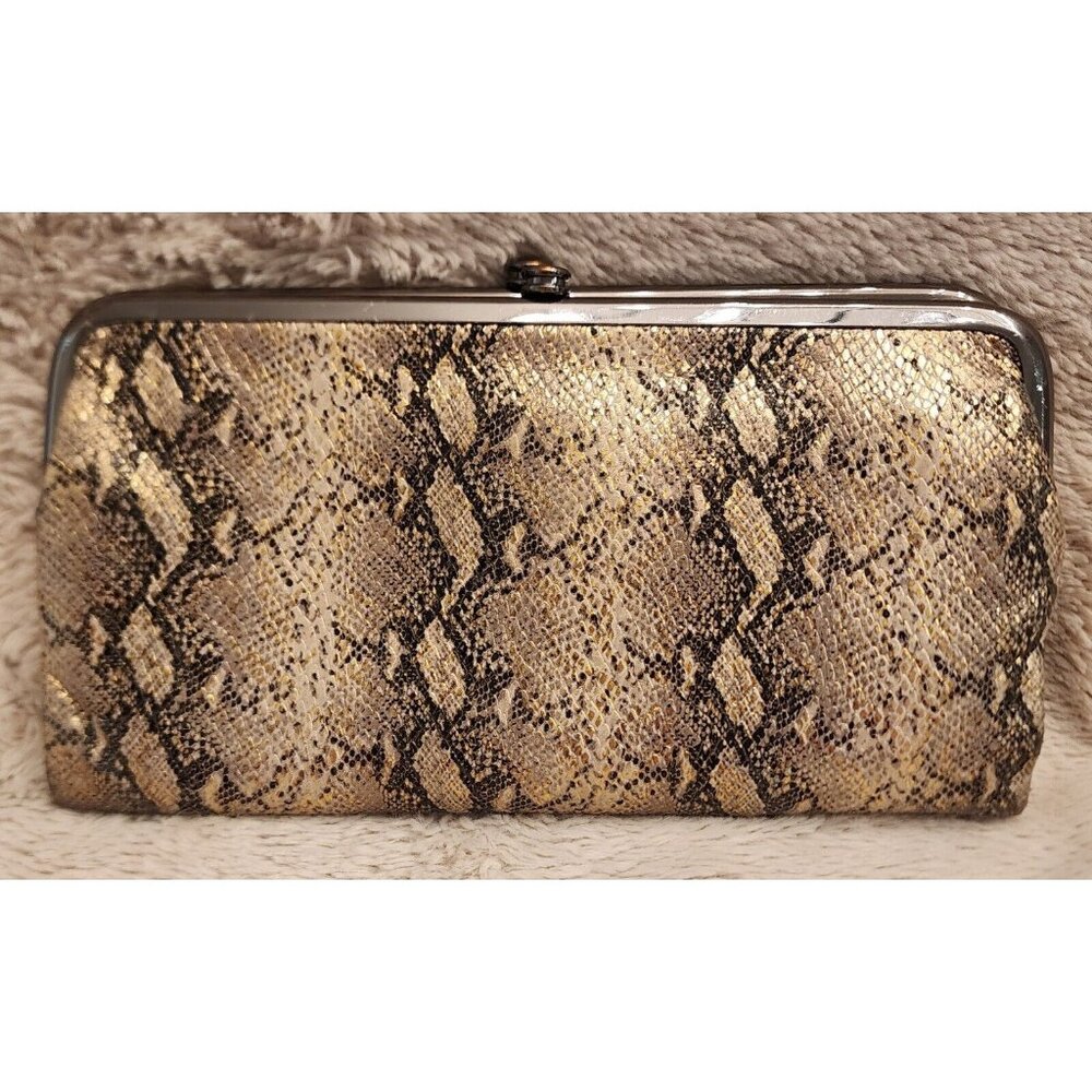 Hobo Lauren Clutch Wallet Snakeskin Print 8.5" x 5" Gold/Black Silver Hardware